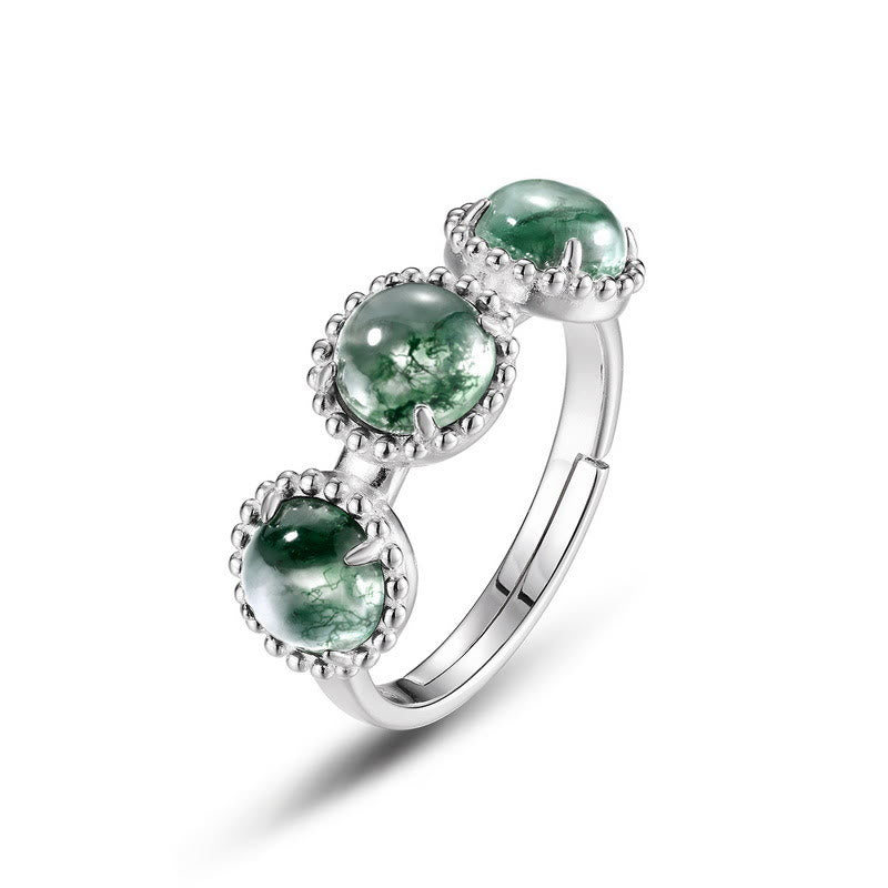 Olivenorma Three Set Round Moss Agate Adjustable Ring - Moss Agate - image 0