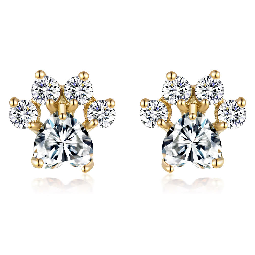 Olivenorma Kawaii Opal White Zircon Kitty Paw Earrings - Gold - White Zircon - image 3