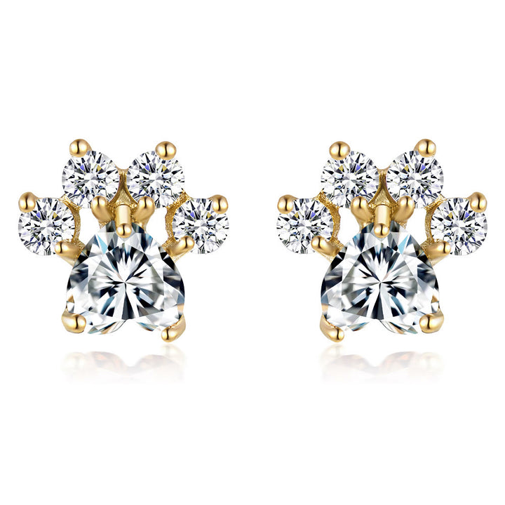 Olivenorma Kawaii Opal White Zircon Kitty Paw Earrings - Gold - White Zircon - image 3