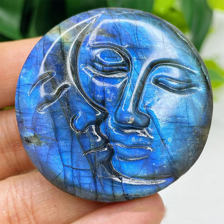 Olivenorma Natural Labradorite Moon Face Ornaments Gemstone Decoration - Sun Moon Face #Labradorite - image 0