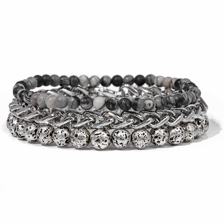 Olivenorma "Peace And Calm" Silver Lave Stone Bracelet Set - Silver Lave Stone - image 0
