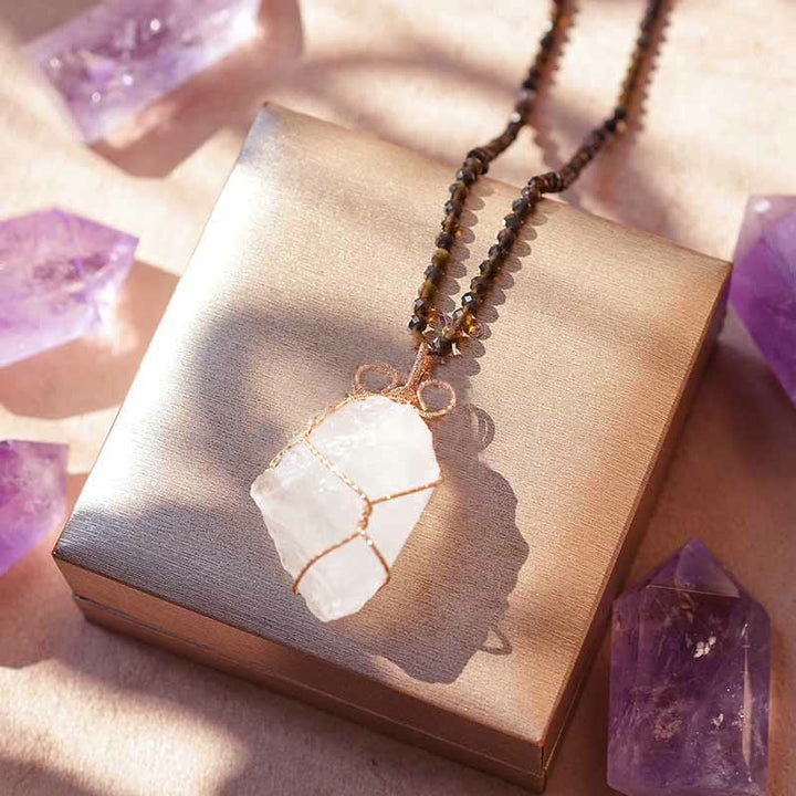 Olivenorma Natural Crystal Rough Handmade Pendant Necklace - Clear Crystal&Smoky Quartz - image 10