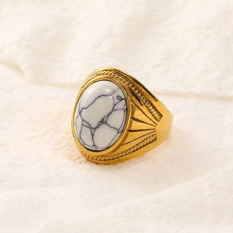 Olivenorma Stainless Steel Natural Gemstone Ring  - Gold - White Turquoise - 11 - image 4