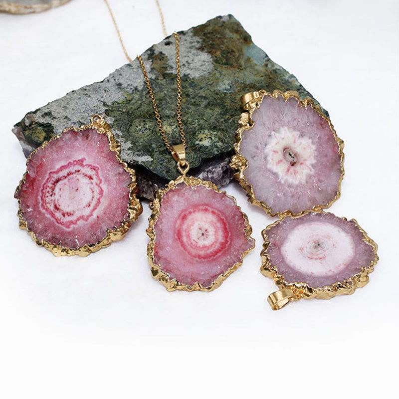 Olivenorma Natural Crystal Geode Pendant - Rose Quartz - image 4