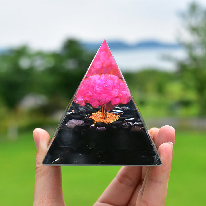 Olivenorma Obsidian with Pink Crystal Healing Orgone Pyramid - 8*8cm - YES PLEASE $8 - image 0