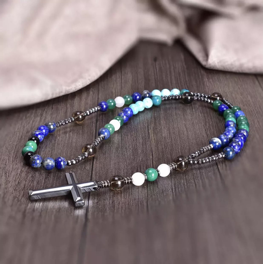Olivenorma Cross Catholic Natural Stone Rosary Pendant Necklace - image 15