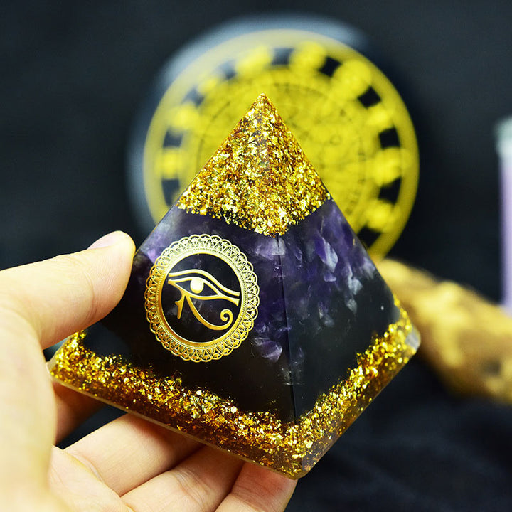 Olivenorma Amethyst Obsidian Eye Of Horus Symbol Orgone Pyramid - image 4