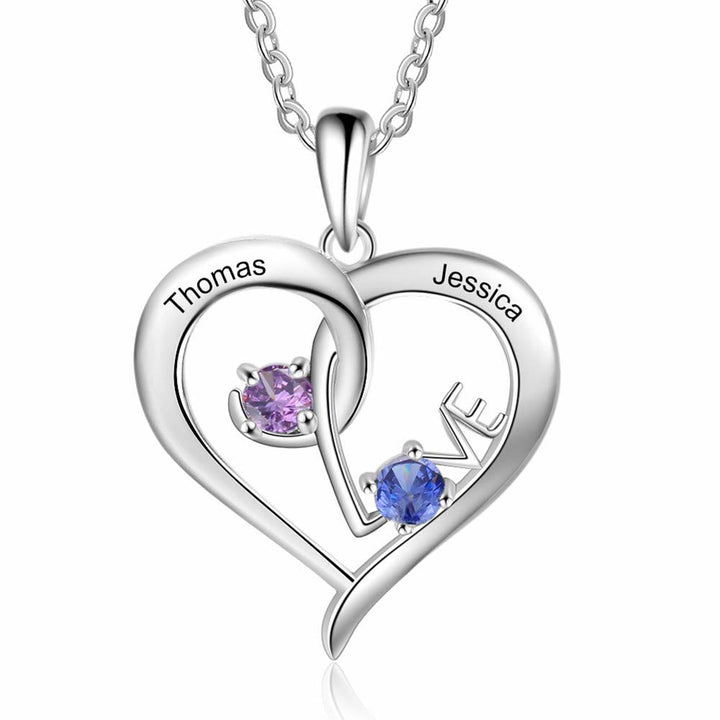 Olivenorma Personalized 2 Name Birthstones Necklace - Silver - 2 Birthstone - image 0