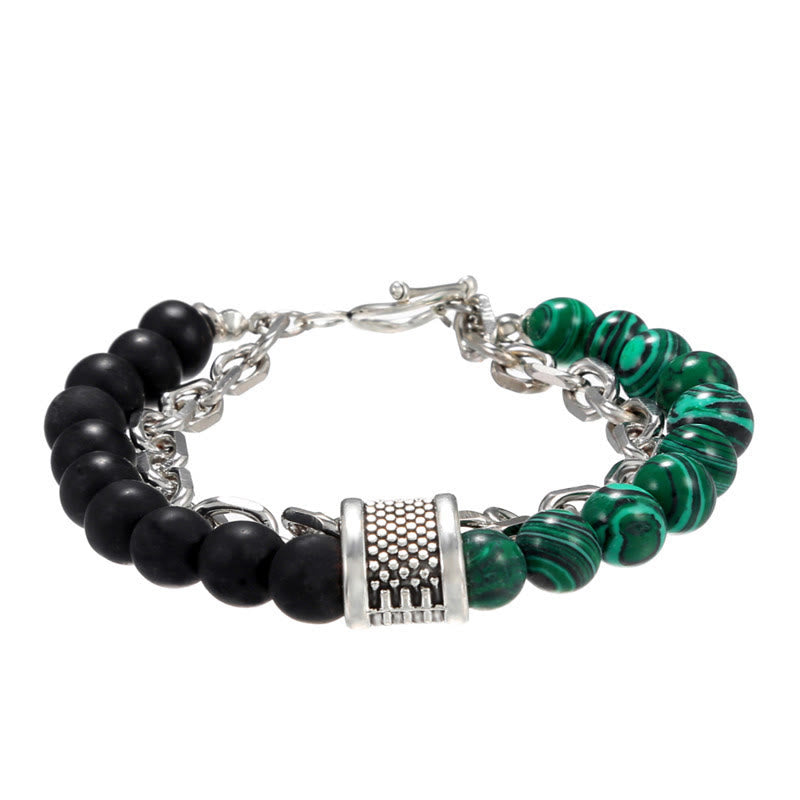 Olivenorma Punk Frosted Stone Combination Geometric Shape Men Bracelet - Malachite&Black Onyx - image 14