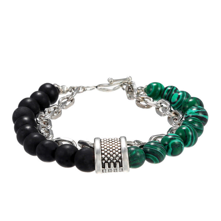 Olivenorma Punk Frosted Stone Combination Geometric Shape Men Bracelet - Malachite&Black Onyx - image 14