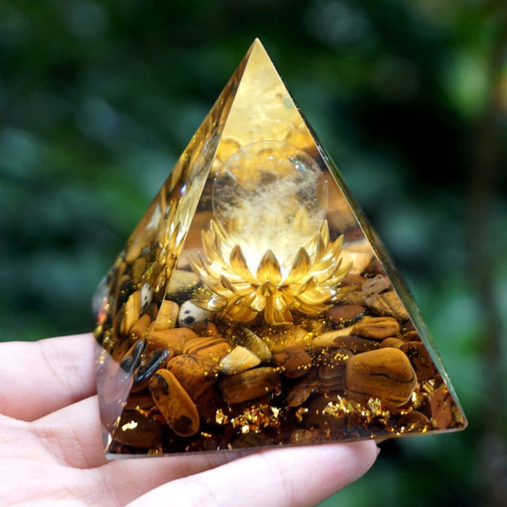 Olivenorma Clear Crystal Tiger Eye Lotus Symbol Orgone Pyramid - 10cm*10cm - YES PLEASE $8 - image 0
