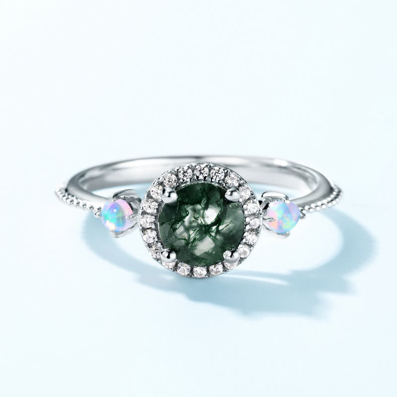 Olivenorma Round Moss Agate Opal Light Luxury Ring - image 2