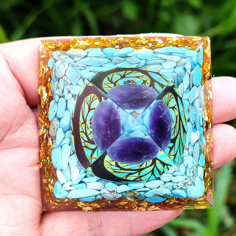 Olivenorma Turquoise With Amethyst Ball Orgone Pyramid - image 4