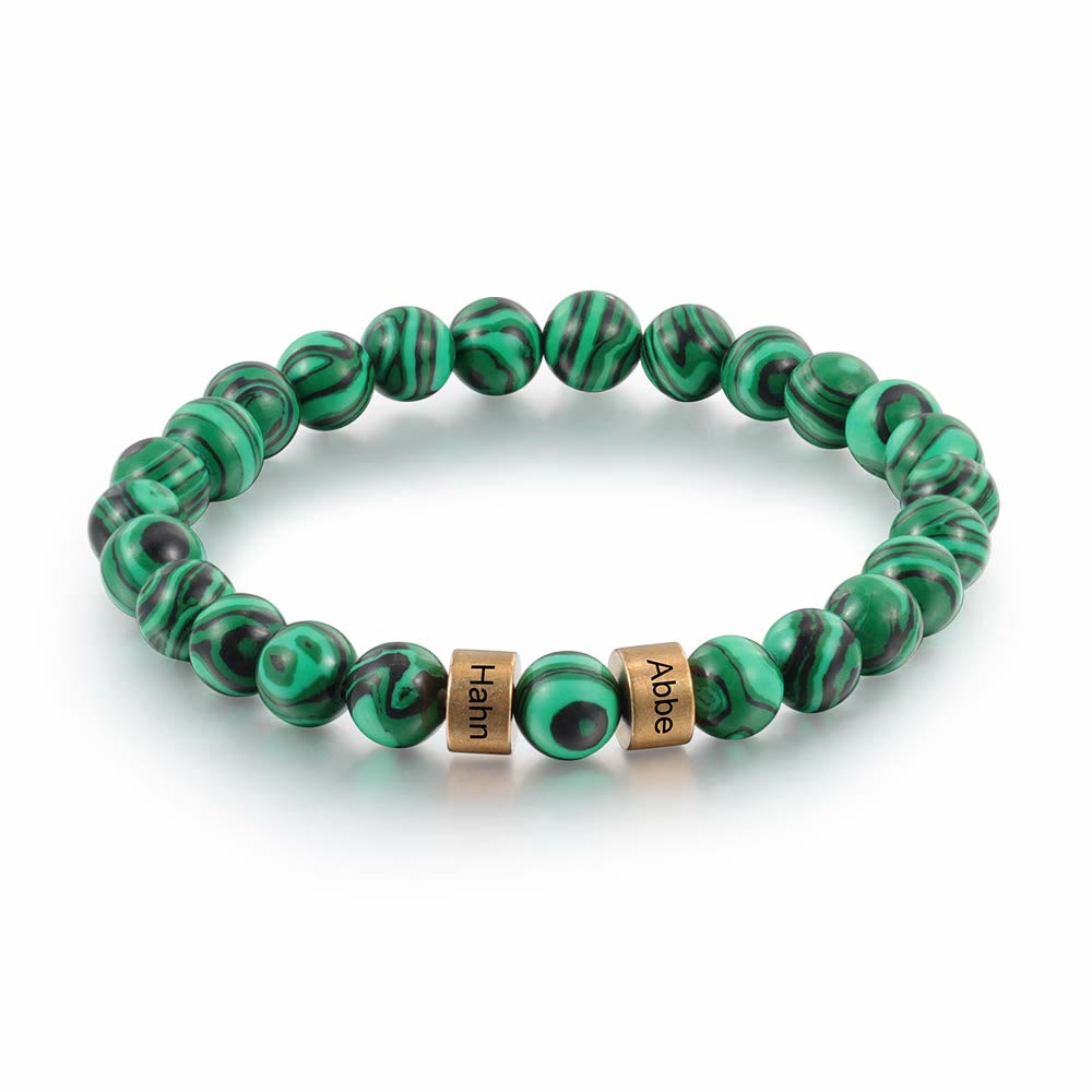 Olivenorma Natural Stone Engraving Personalized Beads Men Bracelet - Malachite - Golden - 5th Engraving - image 9