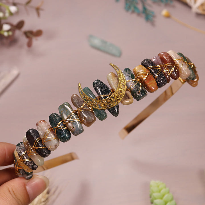 Olivenorma Natural Stone Gold Thread Moon Crystal Crown - India Agate - image 19