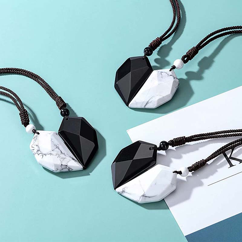 Olivenorma Obsidian Clear Quartz Heart Necklace - image 2