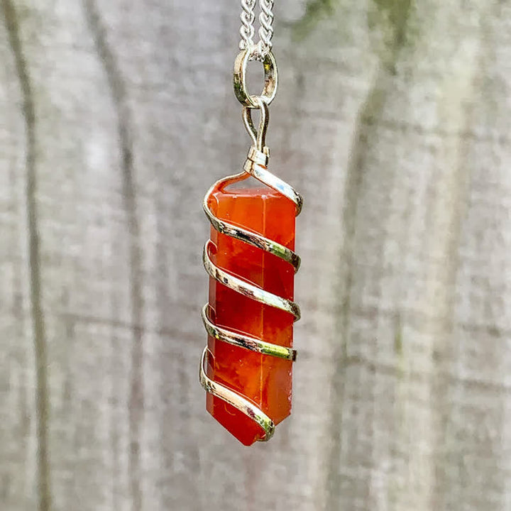 Olivenorma Carnelian Hexagonal Prism Bullet Head Crystal Necklace - Gold - image 0