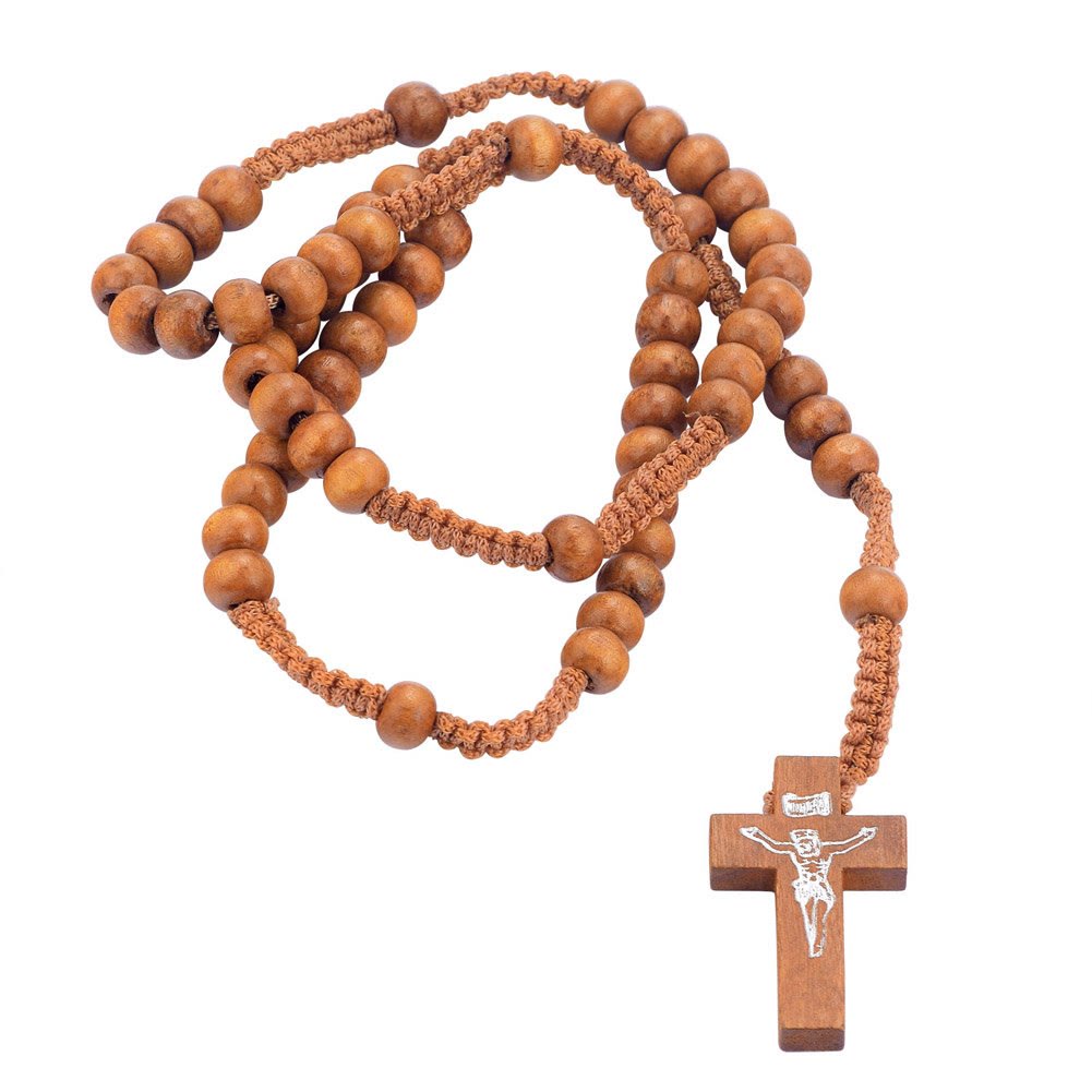 Olivenorma Cross Wooden Mala Bead Rosary Necklace - image 7