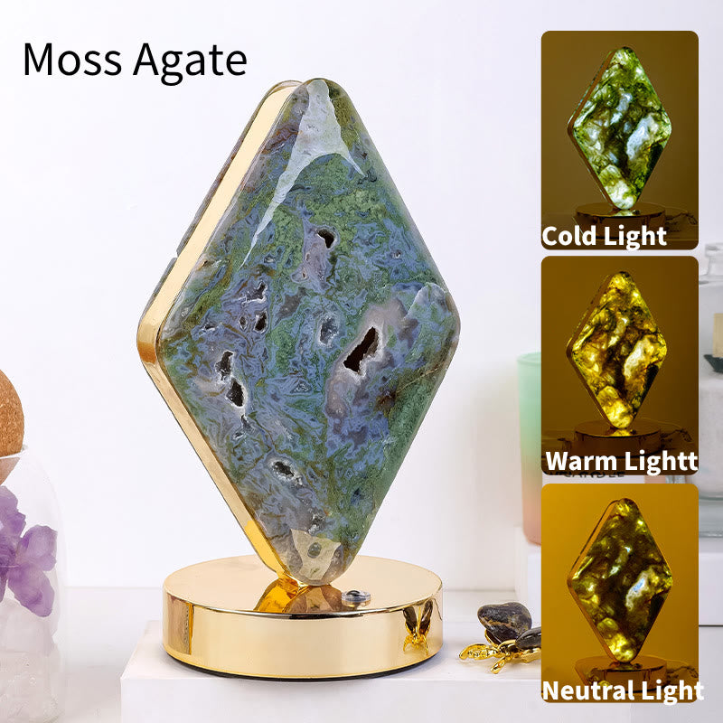 Olivenorma Natural Crystal Stone Table Night Lamp Gemstone Decoration - Diamond&Moss Agate - image 3