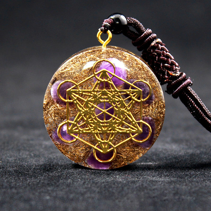 Olivenorma Amethyst Metatron's Cube Symbol Necklace - Amethyst - image 0