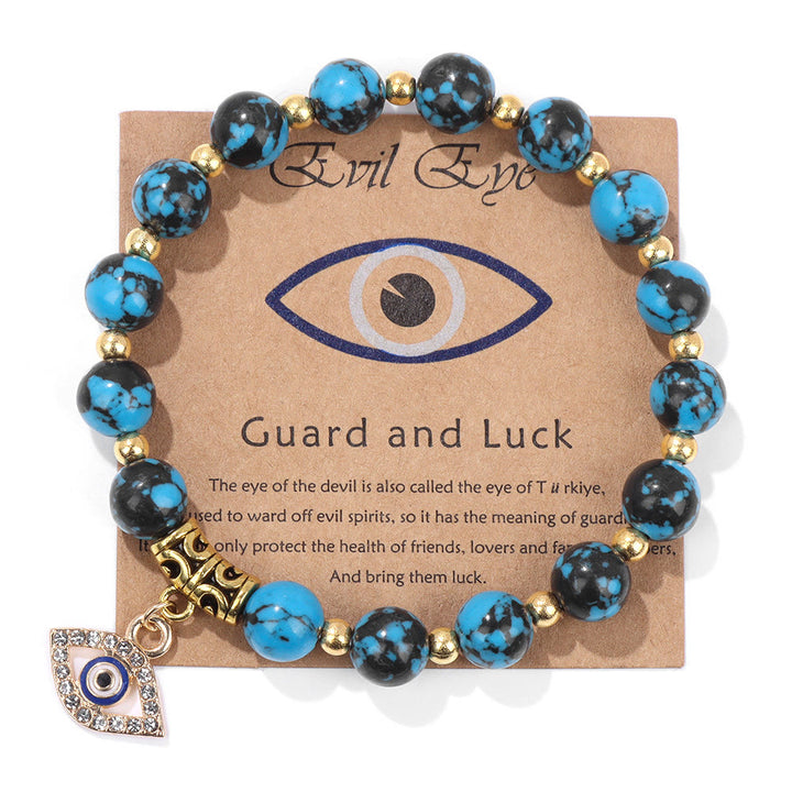 Olivenorma Natural Stone Bead Evil Eye Pendant Bracelet - Evil Eye&Black Line Sapphire - image 25