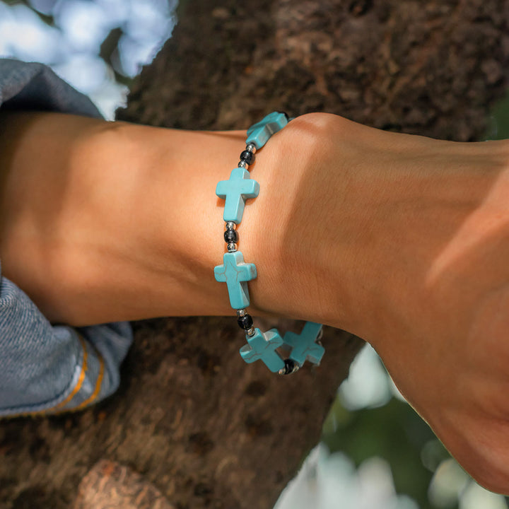 Olivenorma Natural Turquoise Cross Strand Mens Bracelet - image 1
