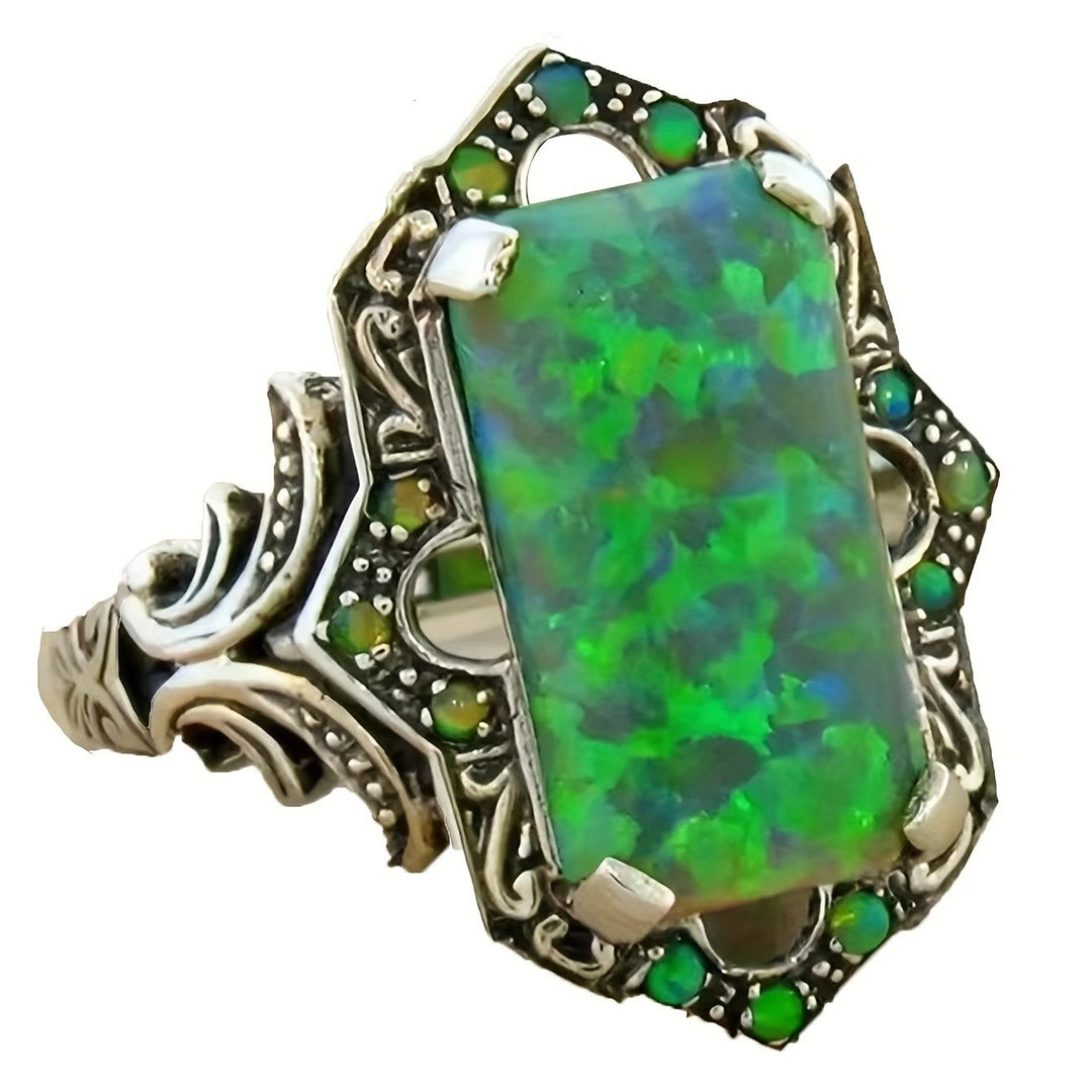 Olivenorma Square White Opal Antique Alloy Ring - Hexagon Green Opal - 11 - image 9