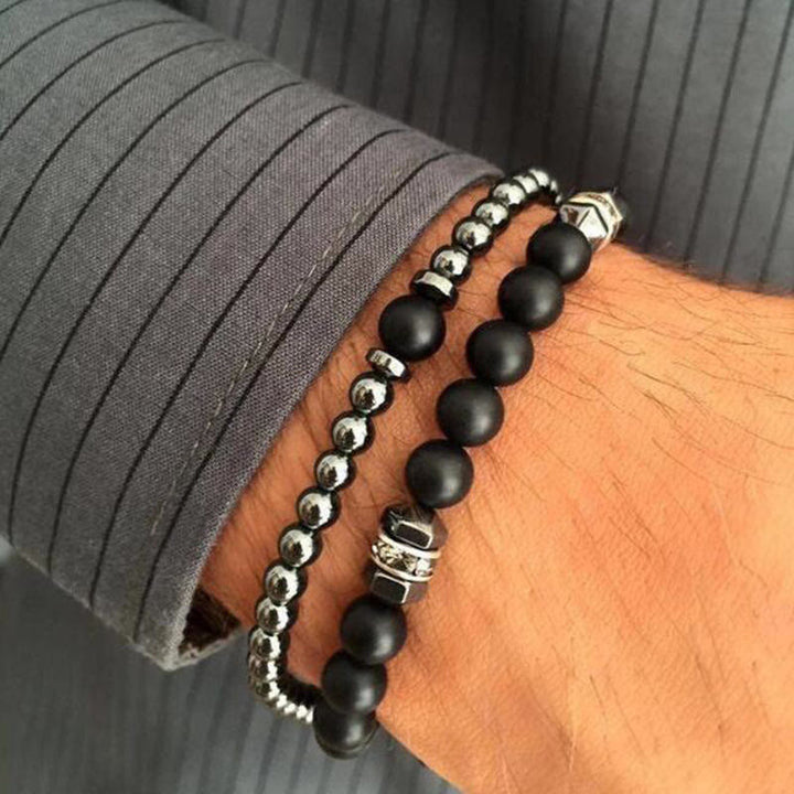 Olivenorma Men's Jewelry Bead Punk 2 Piece Set Fashion Bracelet - Black Onyx&Hematite - image 0