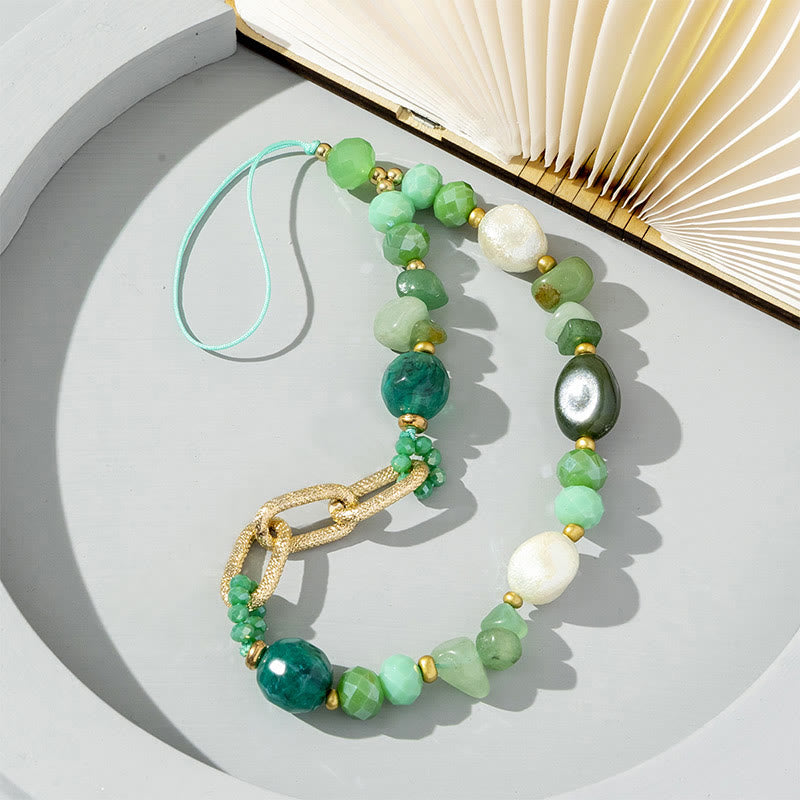 Olivenorma Natural Crystal Irregular Stone For Positive Energy Spiritual Awareness Protection Beaded Chain Phone Strap - Green Aventurine - image 3