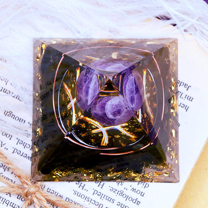 Olivenorma Amethyst Sphere With Obsidian Zodiac Pisces Orgone Pyramid - image 4