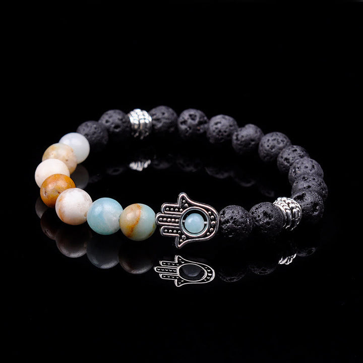 Olivenorma Handmade Natural Stone Beads Hamsa Pendant Bracelet - HAMSA&Amazonite - image 10