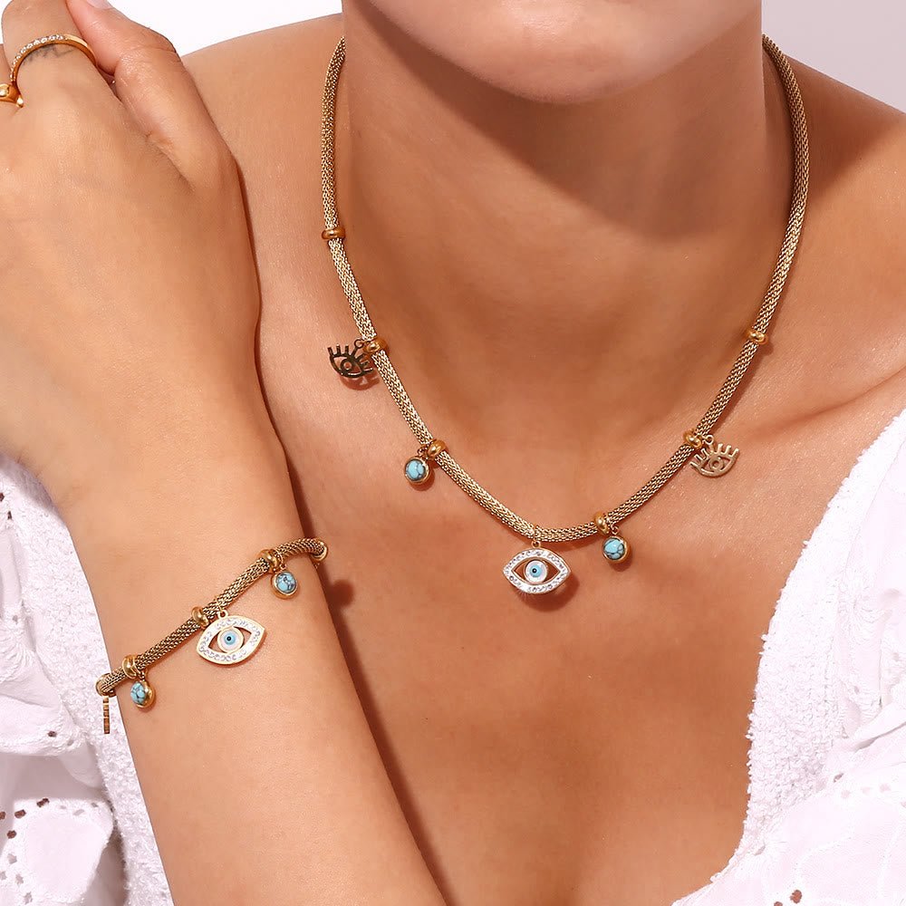 Olivenorma Turquoise White Zircon Evil Eye Thick Chain Necklace - image 12