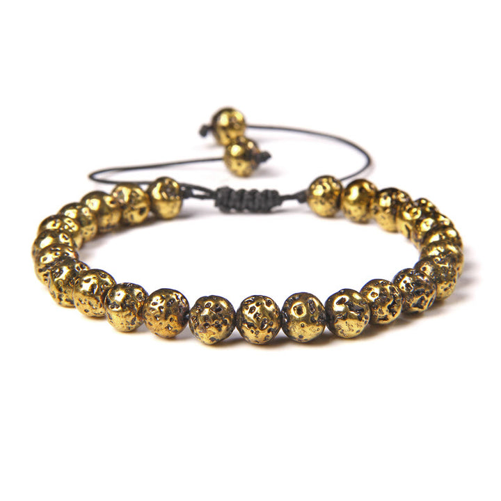 Olivenorma Natural 6mm Stone Beads Braided Wrap Bracelet - Electroplated Gold Lava Stone - image 40