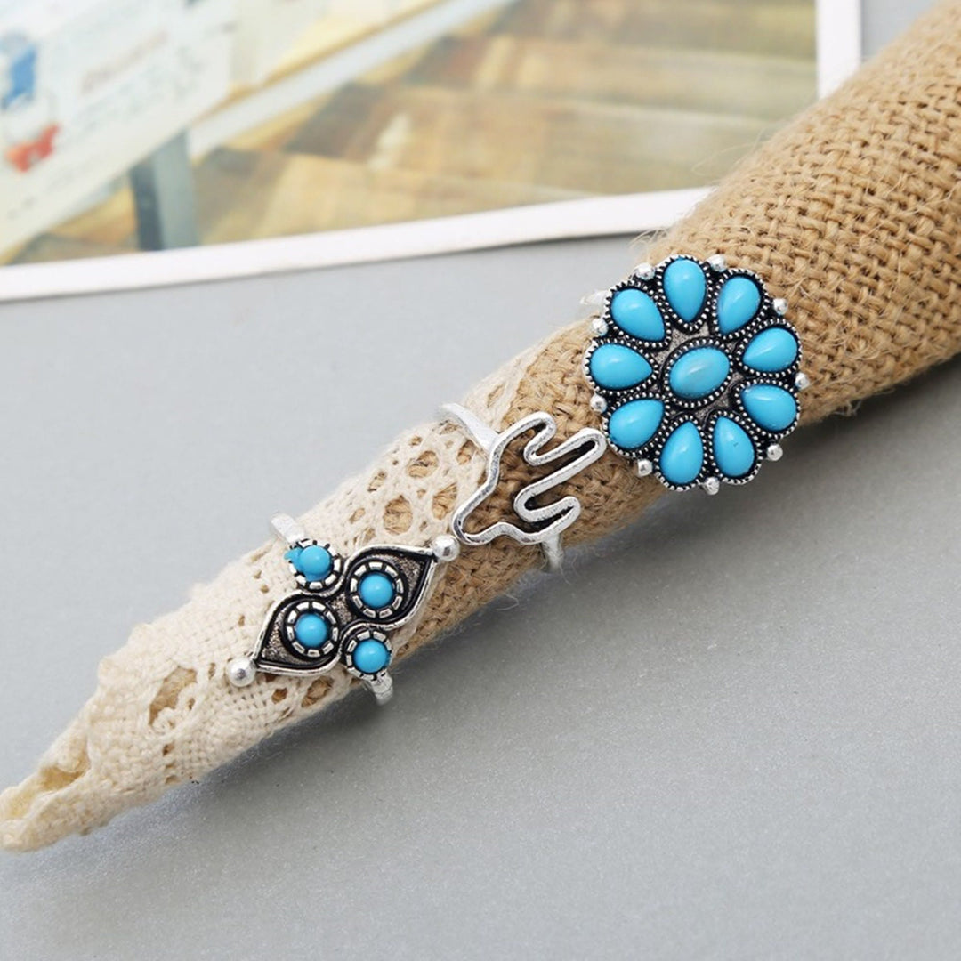 Olivenorma 9-piece Boho Stackable Turquoise Ring Set  - image 4