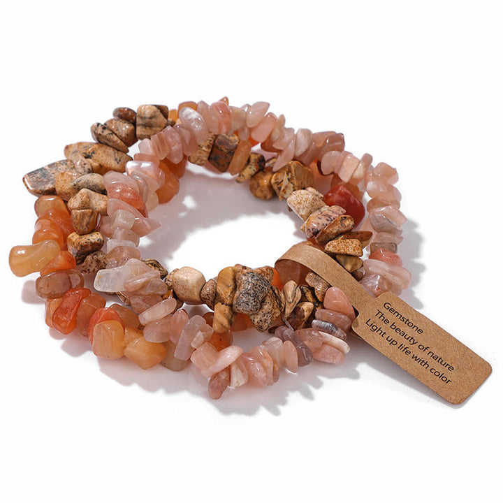 Olivenorma Natural Irregular Crystal Gravel Three Layer Bracelet - Sun Stone&Bronzite&Rhodochrosite - image 9
