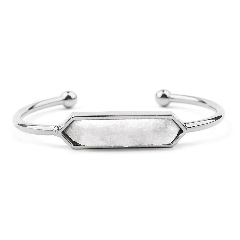 Olivenorma Natural Crystal Cluster Metal Copper Cuff Bracelet - Clear Crystal - Silver - image 18