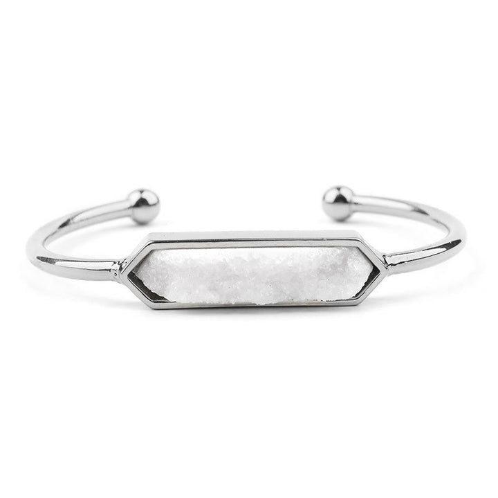 Olivenorma Natural Crystal Cluster Metal Copper Cuff Bracelet - Clear Crystal - Silver - image 18