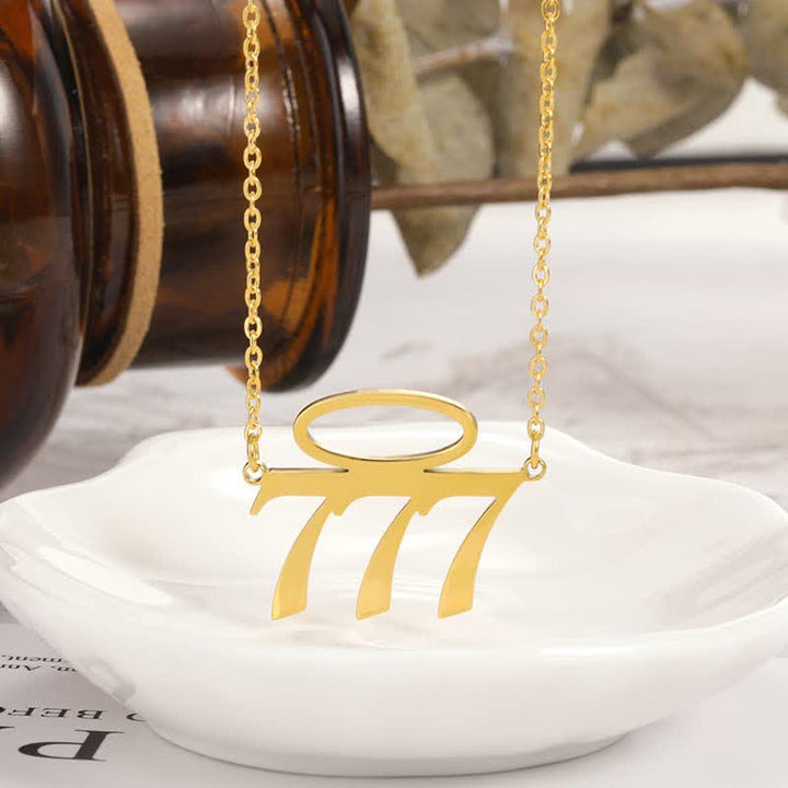 Olivenorma Lucky Angel Number With Angel Aperture Necklace - Gold - 777 - image 0