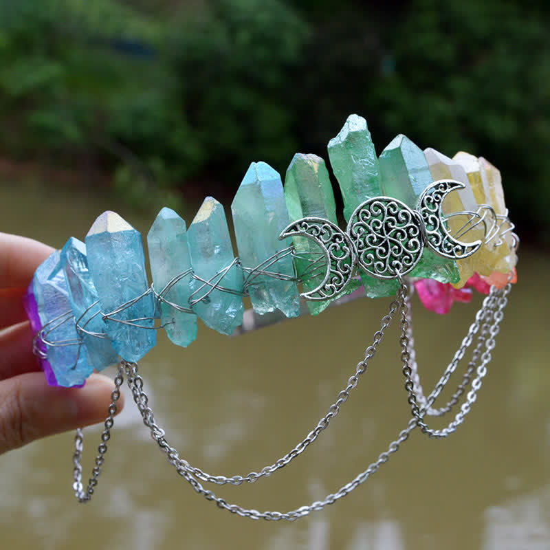 Olivenorma Cresent Moon Goddess Natural Crystal Crown - Colourful Crystals#2 - image 54