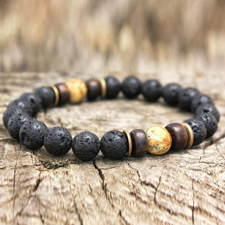 Olivenorma Natural Stone 8mm Wooden Beads Energy Men Bracelet - Picture Jasper&Lava Stone - image 0