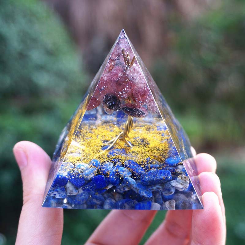 Olivenorma Lapis Lazuli With Strawberry Quartz Tree Of Life Orgone Pyramid - image 1
