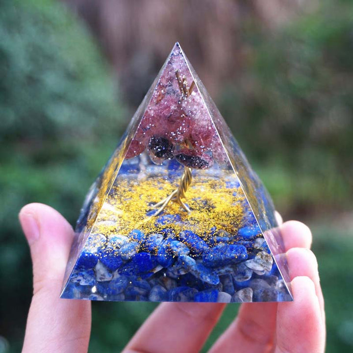 Olivenorma Lapis Lazuli With Strawberry Quartz Tree Of Life Orgone Pyramid - image 1