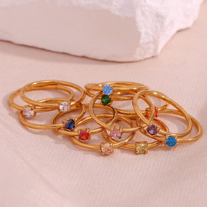 Olivenorma Simple Birthstone Stainless Steel Plated 18k Ring - image 0