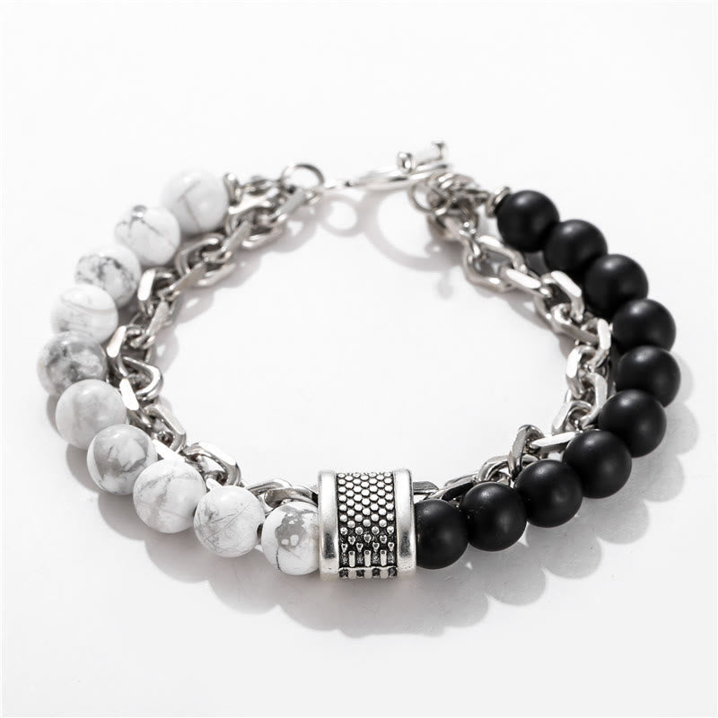 Olivenorma Punk Frosted Stone Combination Geometric Shape Men Bracelet - White Turquoise&Black Onyx - image 8
