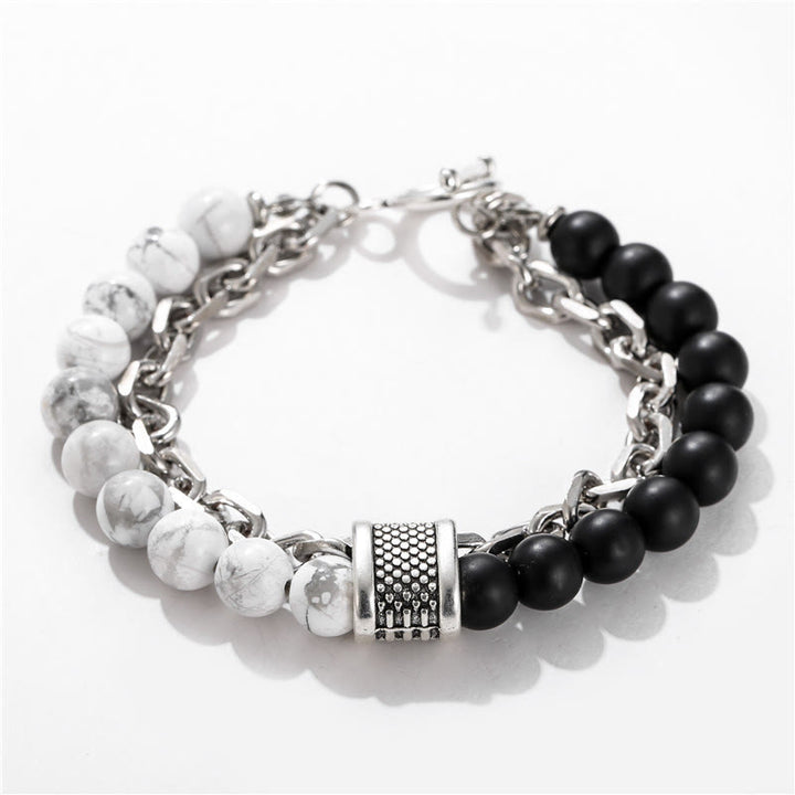 Olivenorma Punk Frosted Stone Combination Geometric Shape Men Bracelet - White Turquoise&Black Onyx - image 8