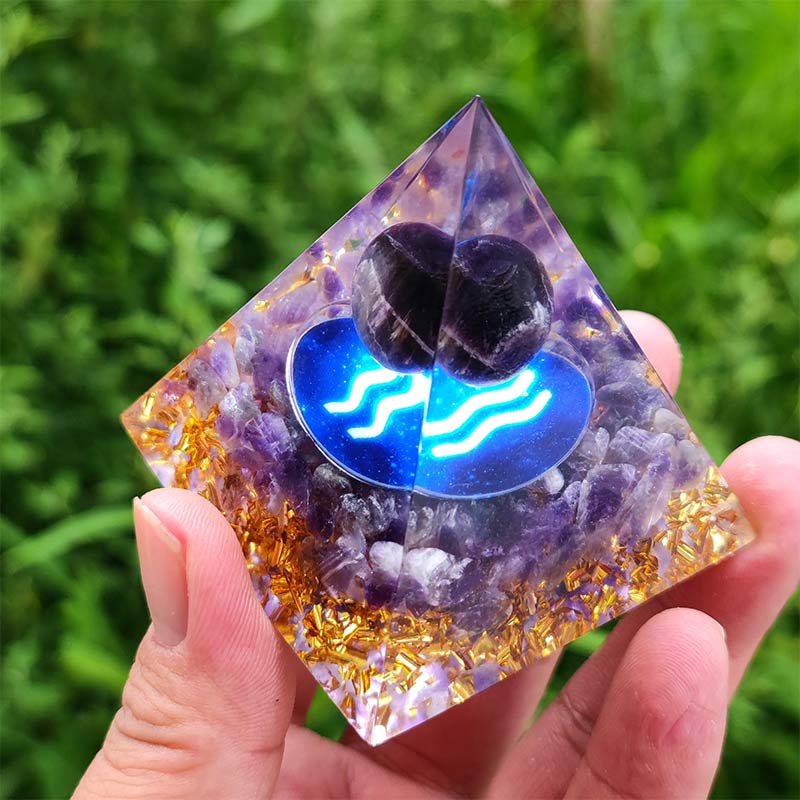 Olivenorma Amethyst Aquarius Zodiac Orgone Pyramid - image 2