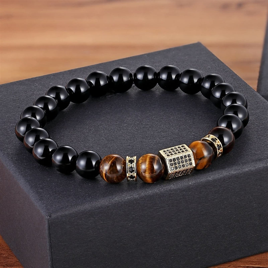 Olivenorma Men's Frosted Black Bead Tiger Eye Bracelet - image 5