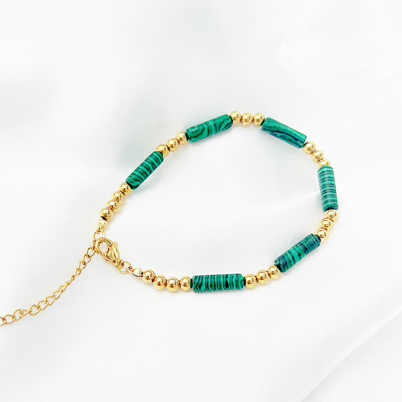 Olivenorma Rectangle Natural Stone Tube Beads Beaded Bracelet - Malachite - 22+5cm - image 6