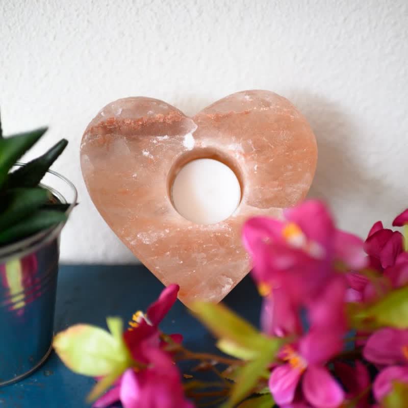 Olivenorma Hand Carved Heart Shape Candle Holder Himalayan Pink Salt Lamp - image 2
