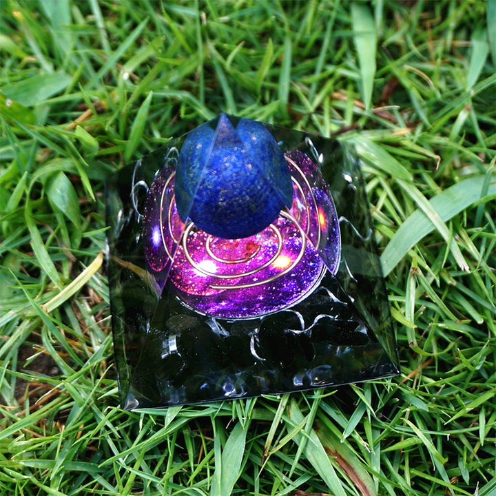 Olivenorma Lapis Lazuli Sphere With Obsidian Orgone Pyramid - image 4